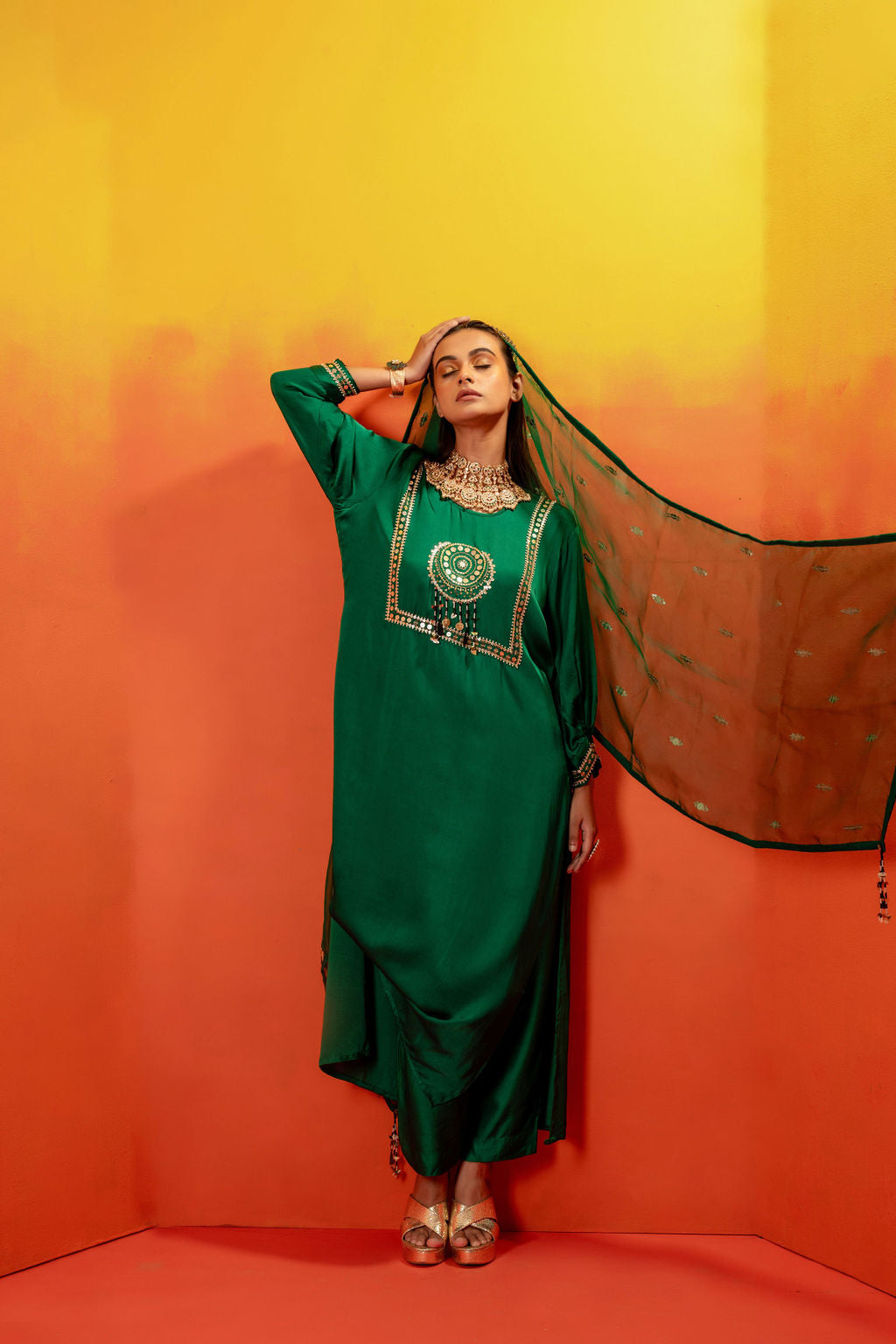 Vani Green Straight Kurta Set with Coord Dupatta