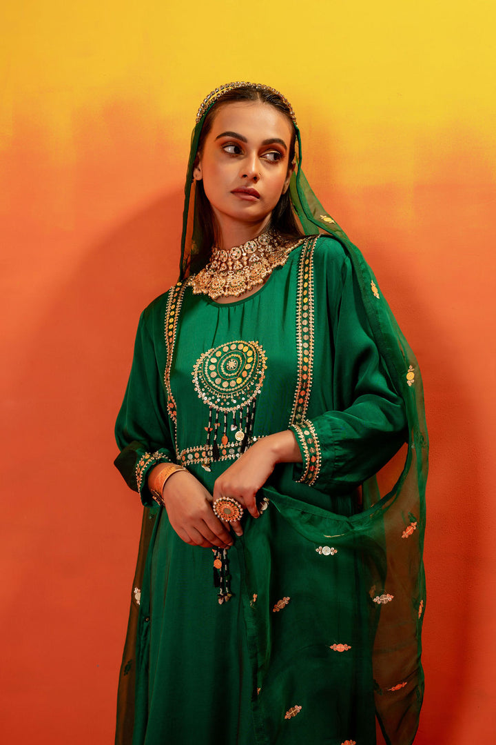 Vani Green Straight Kurta Set with Coord Dupatta