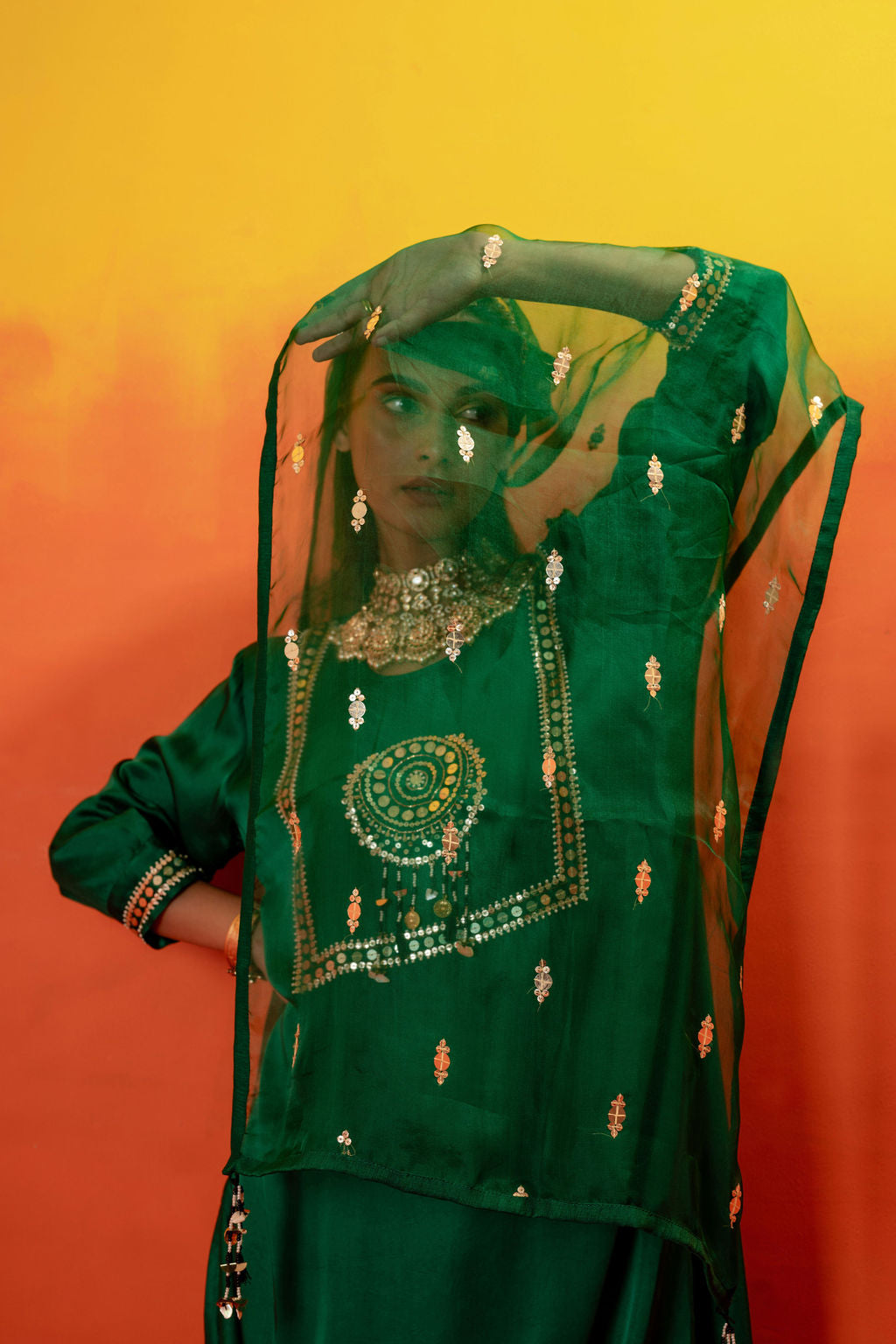 Vani Green Straight Kurta Set with Coord Dupatta