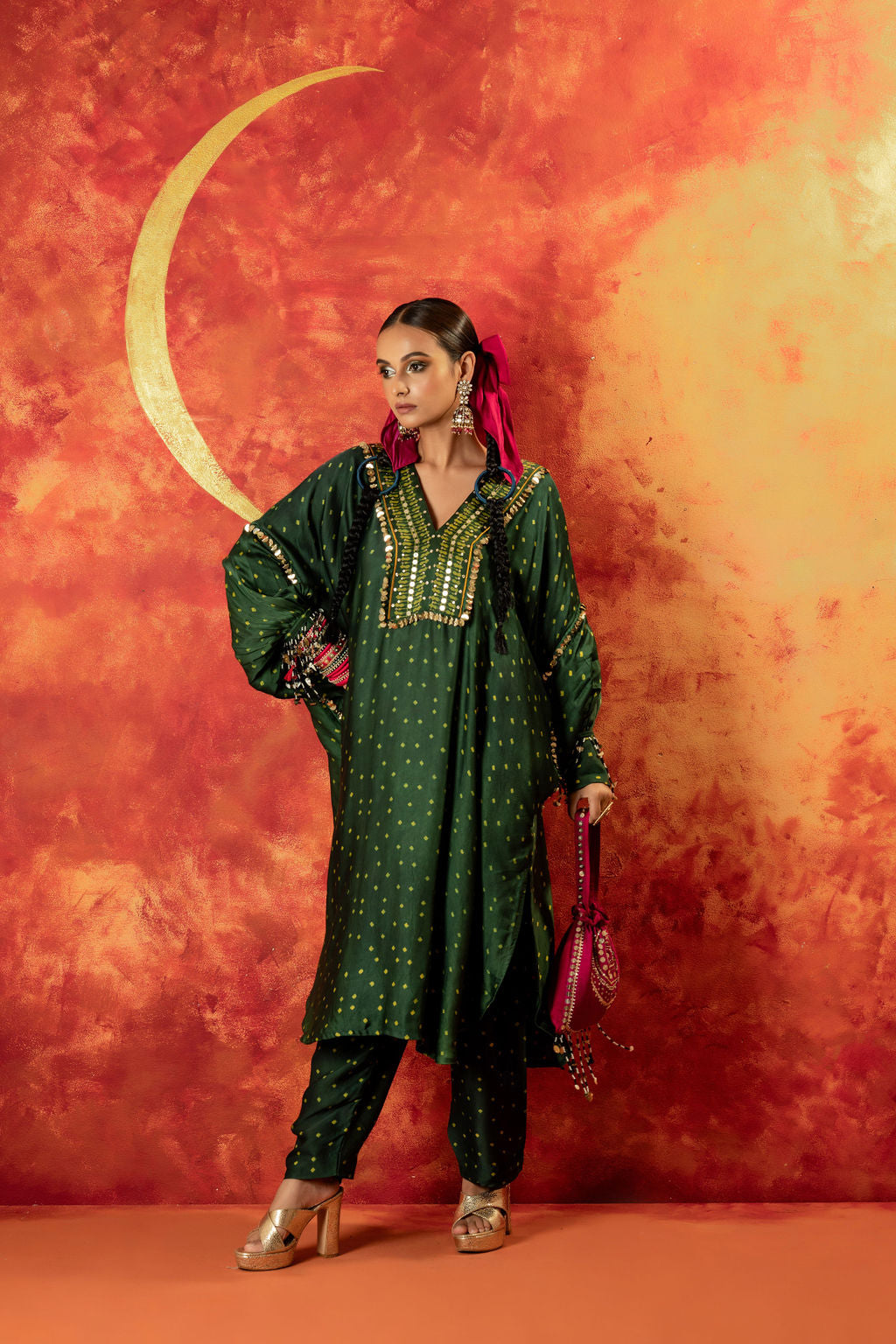 Hira AntiFit Ajrakh Green Kurta Set