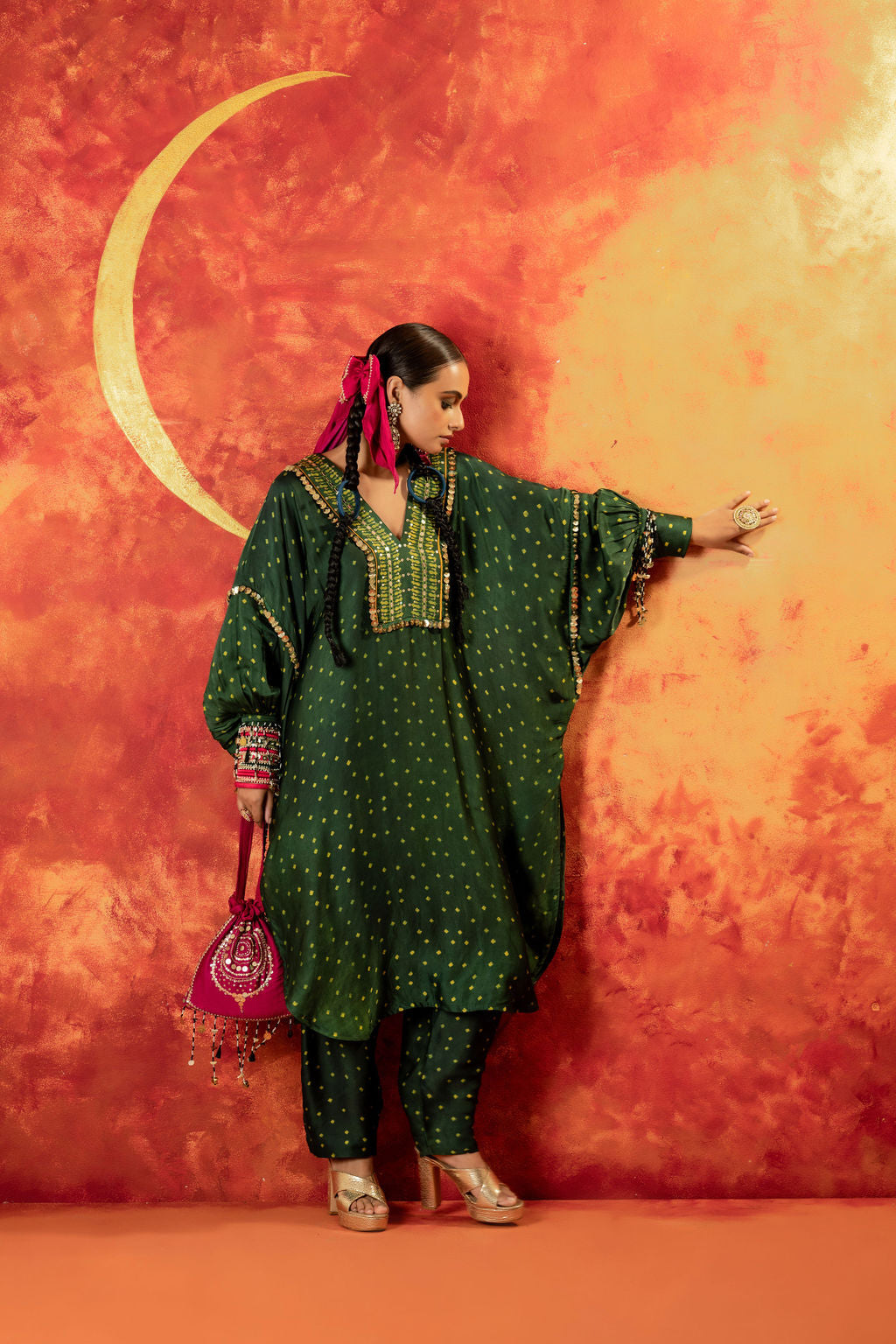 Hira AntiFit Ajrakh Green Kurta Set