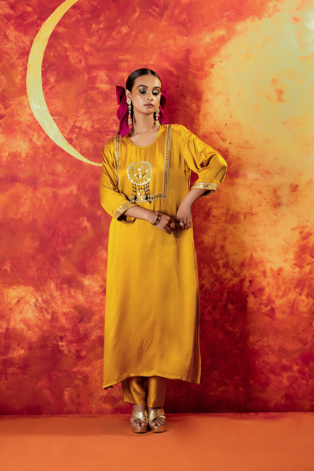 Mahi Mustard Straight Kurta Set With Coord Dupatta