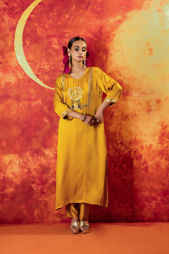 Mahi Mustard Straight Kurta Set With Coord Dupatta