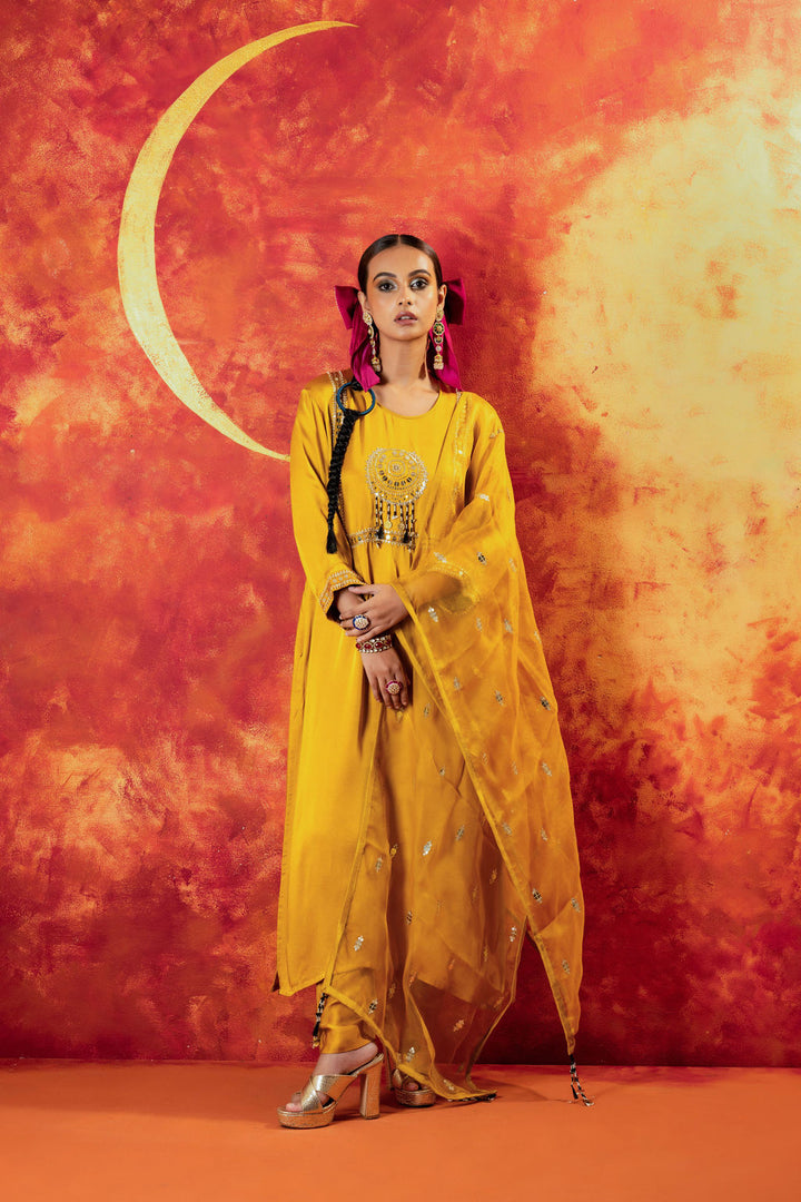 Mahi Mustard Straight Kurta Set With Coord Dupatta