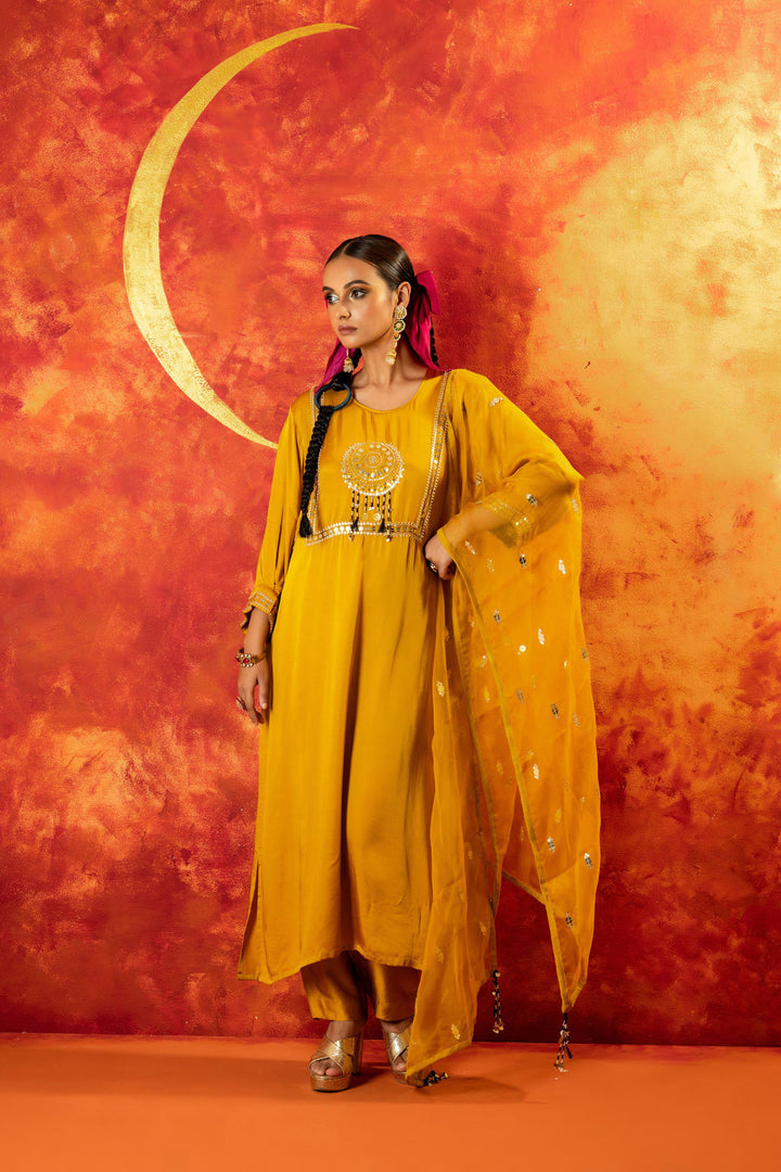 Mahi Mustard Straight Kurta Set With Coord Dupatta