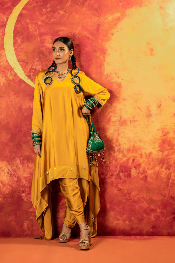 Mahi Mustard Asymmetric Kurta Set