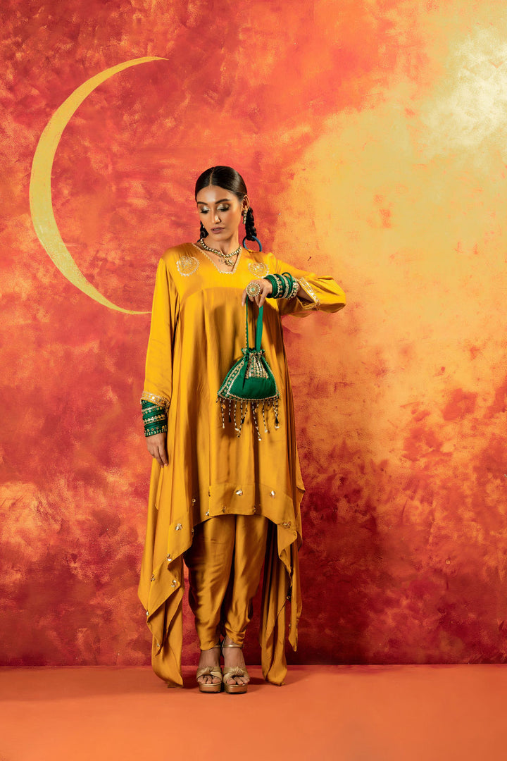 Mahi Mustard Asymmetric Kurta Set