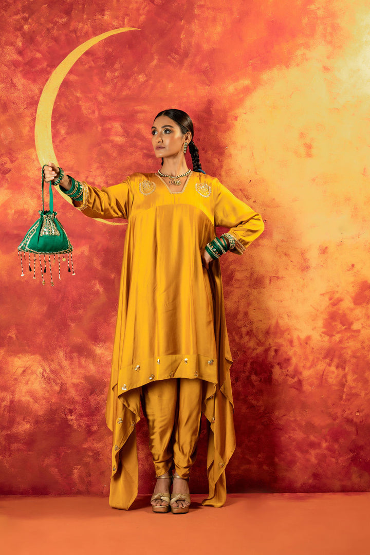 Mahi Mustard Asymmetric Kurta Set