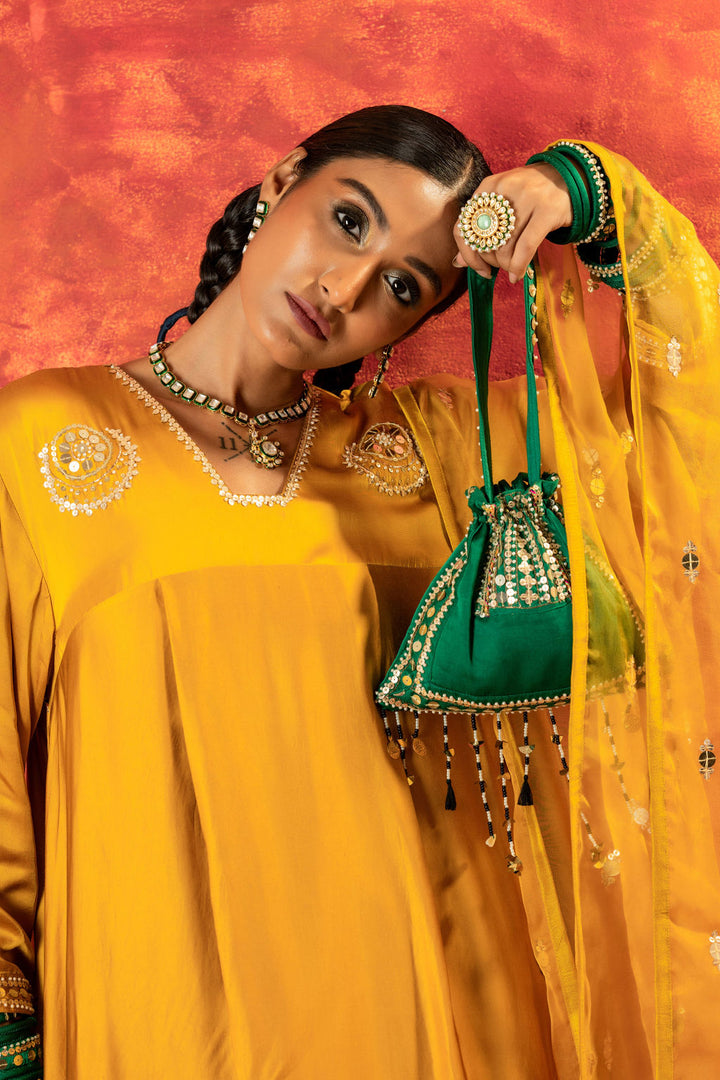 Mahi Mustard Asymmetric Kurta Set With Coord Dupatta