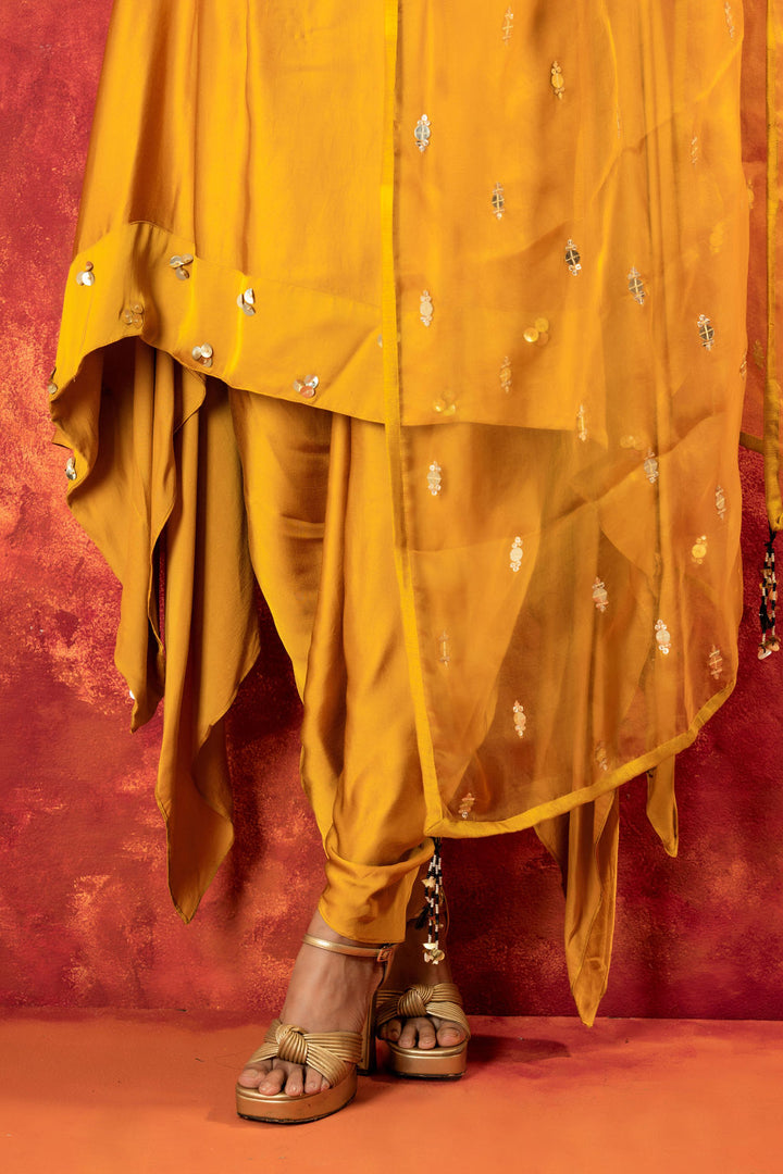 Mahi Mustard Asymmetric Kurta Set With Coord Dupatta