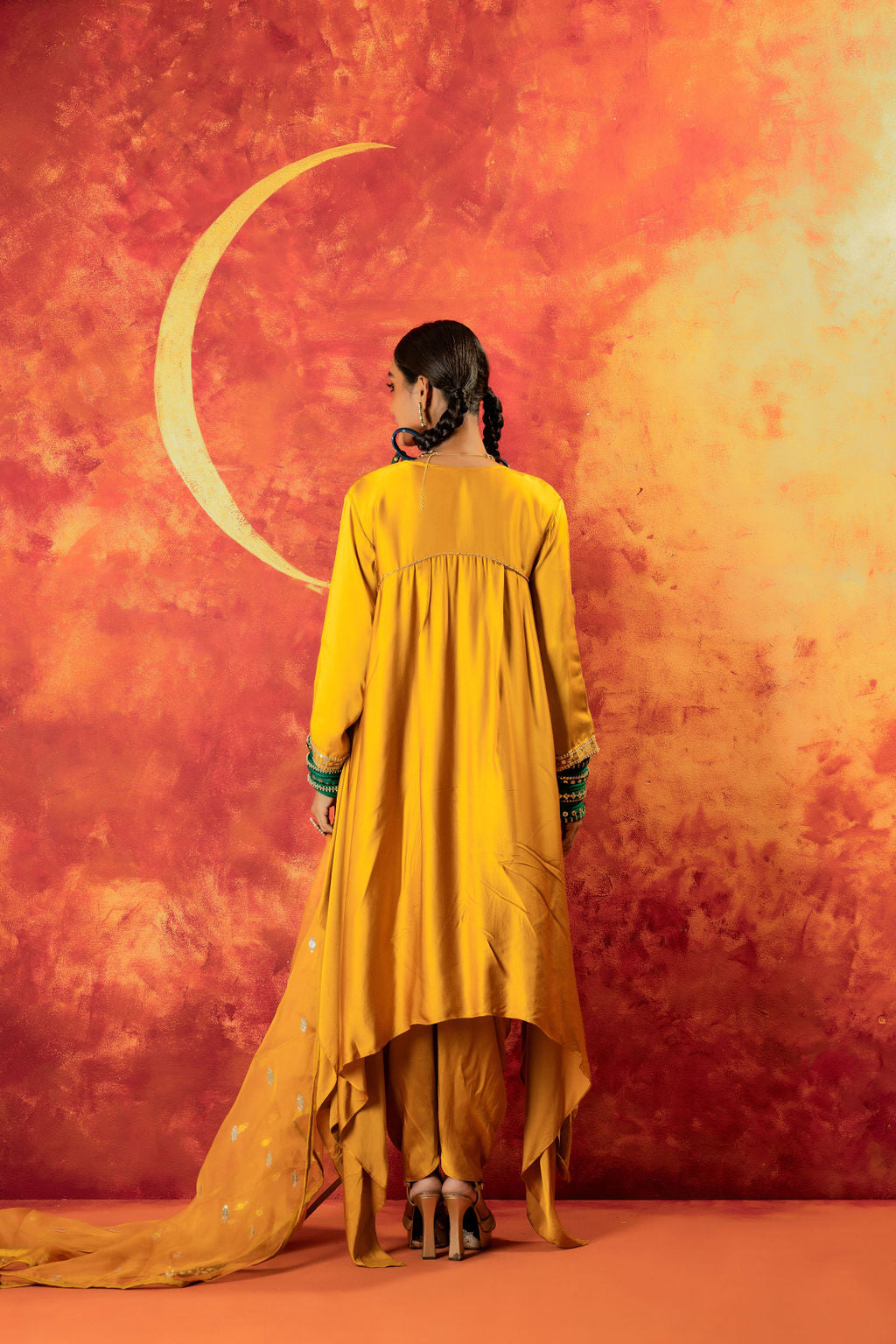 Mahi Mustard Asymmetric Kurta Set With Coord Dupatta