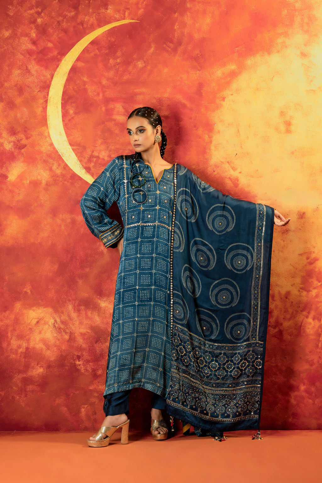 Heena Ajrakh Kurta Set With Dupatta