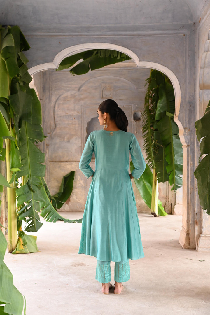 powder blue kali a-line kurta set