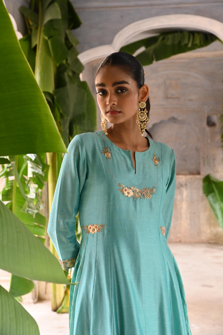 powder blue kali a-line kurta set