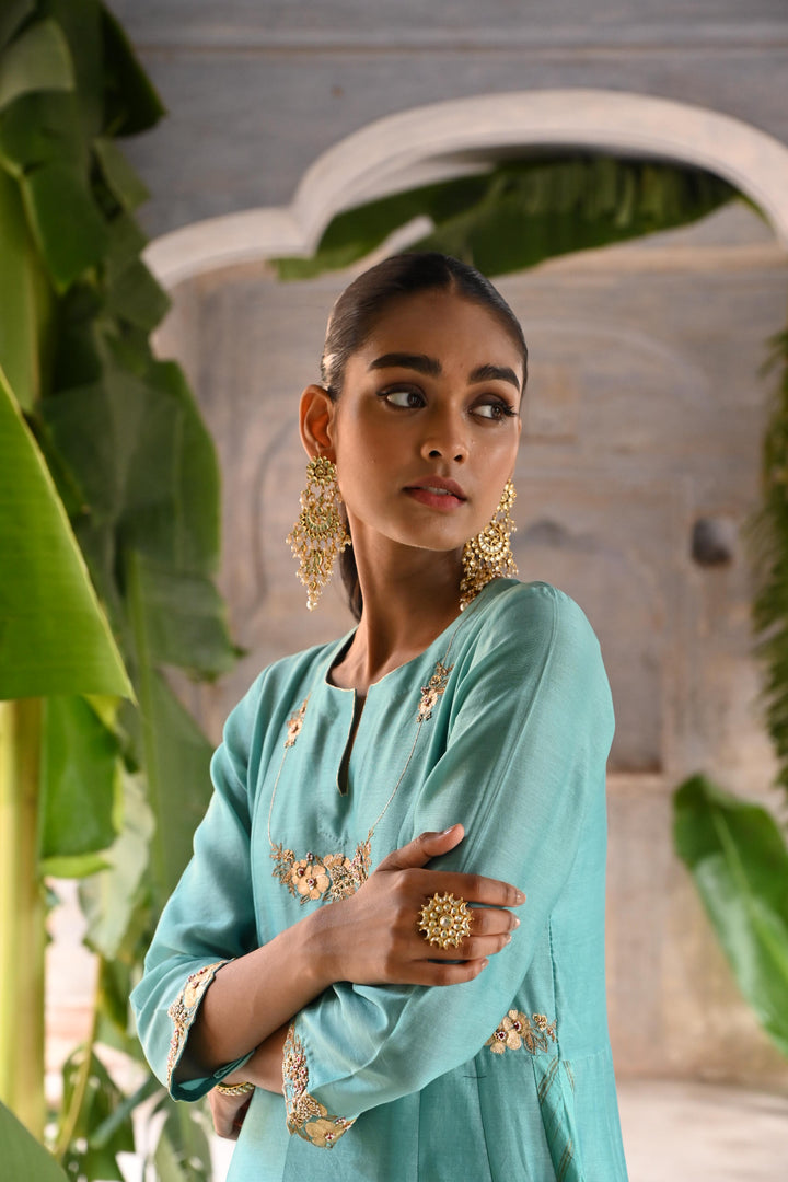 powder blue kali a-line kurta set