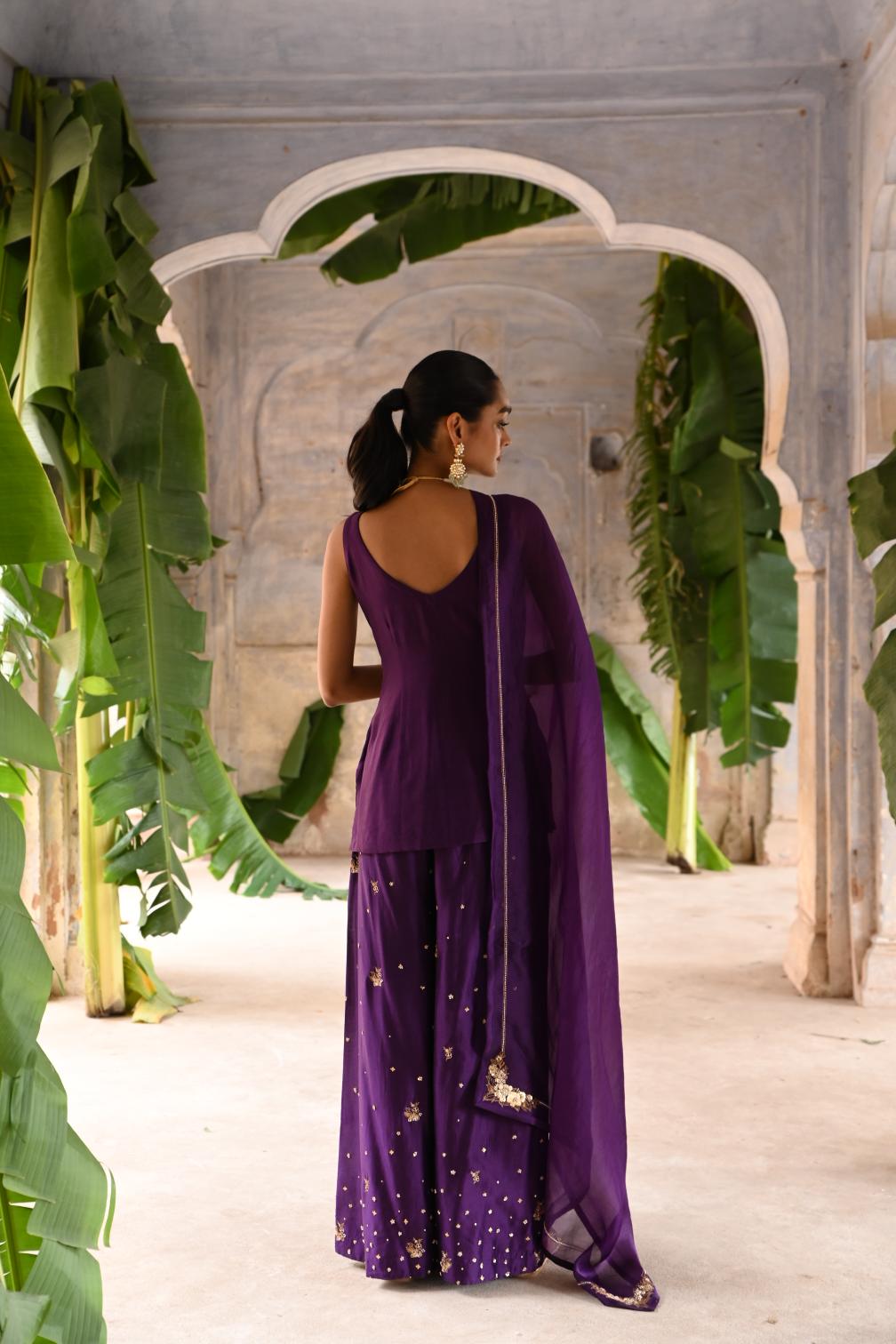 aubergine short kurta set
