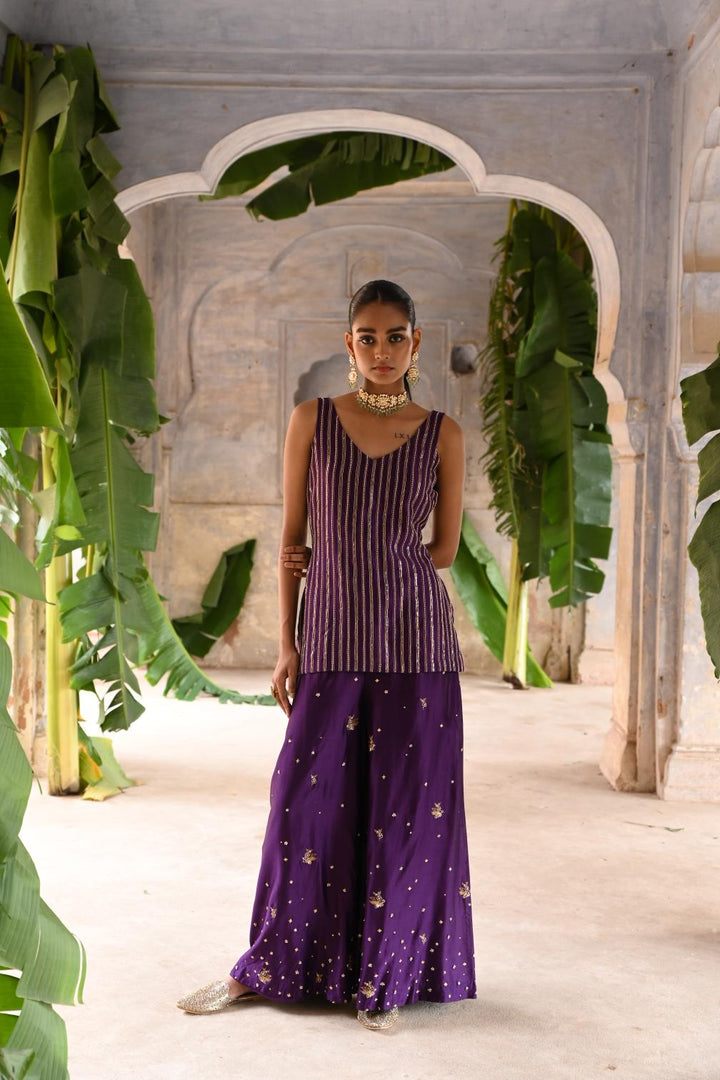 aubergine short kurta set