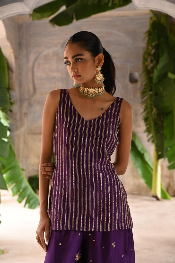 aubergine short kurta set