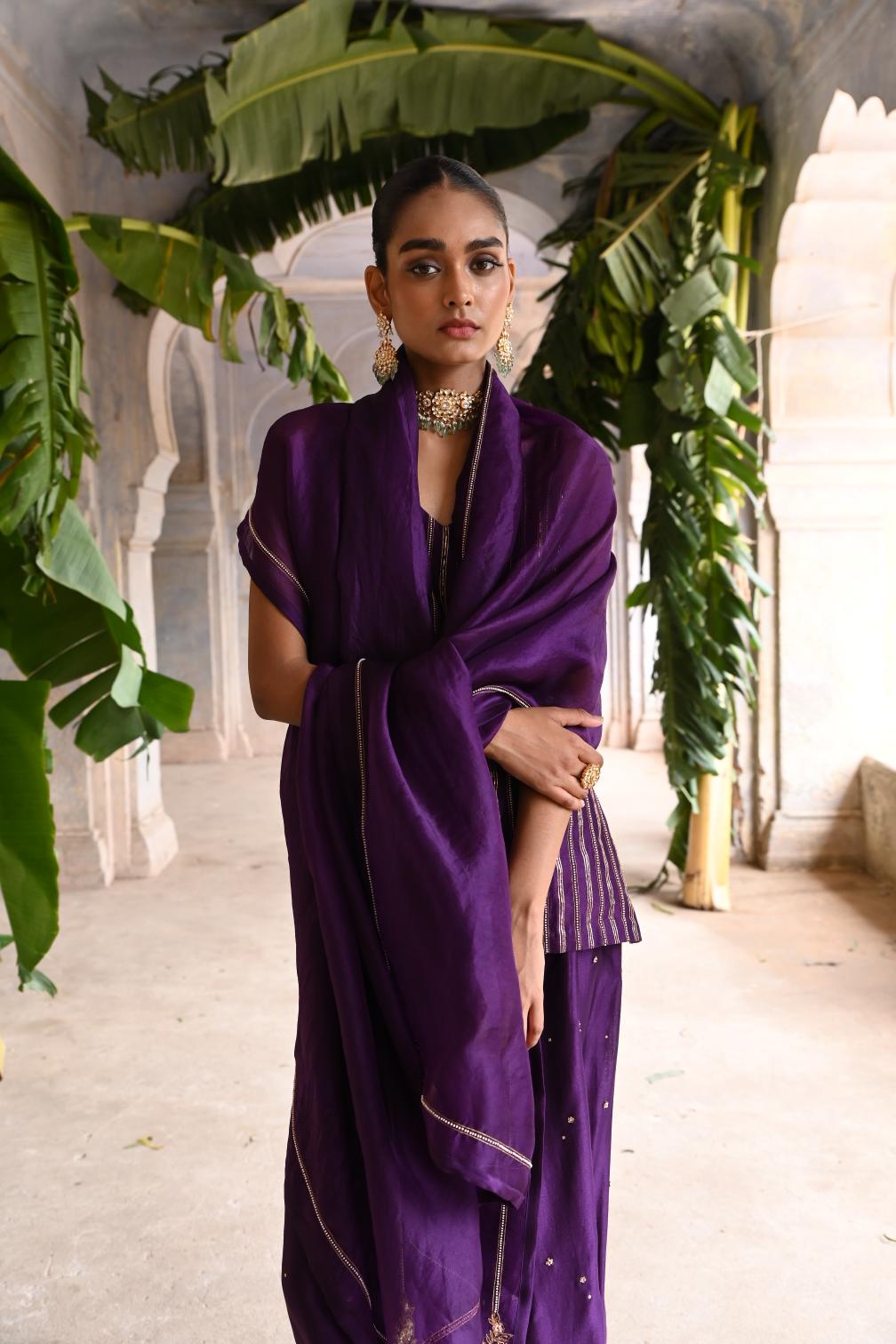 aubergine short kurta set