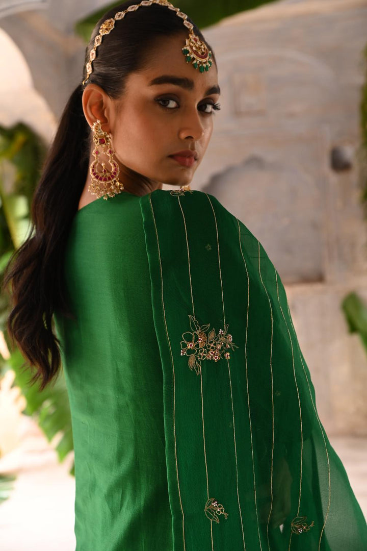 green cross over kurta set