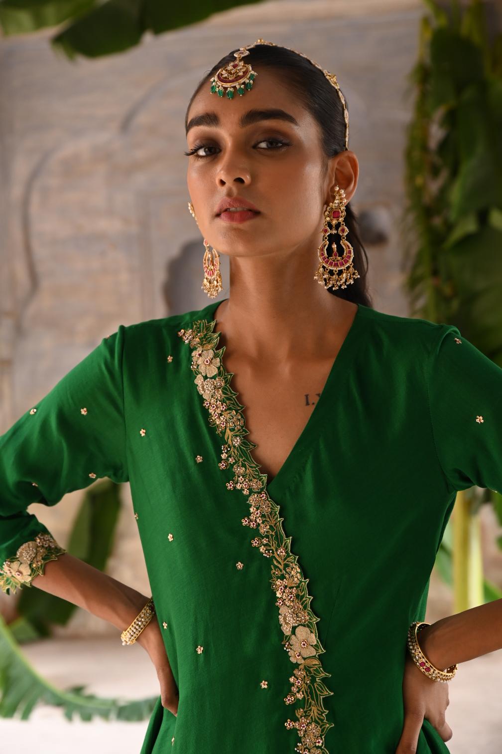 green cross over kurta set