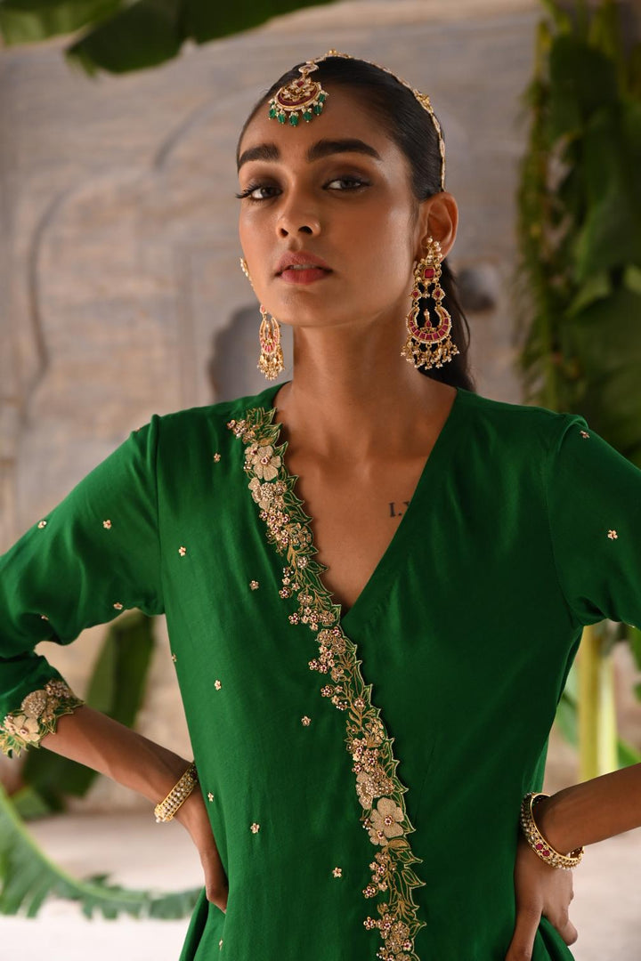 green cross over kurta set