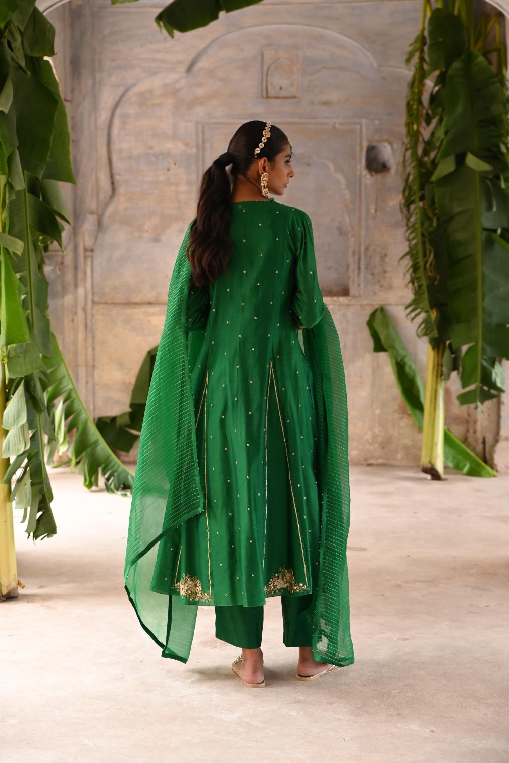 green kalli angrakha set