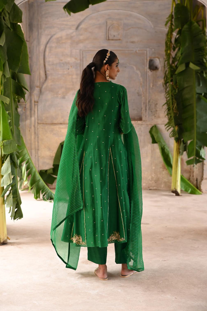 green kalli angrakha set