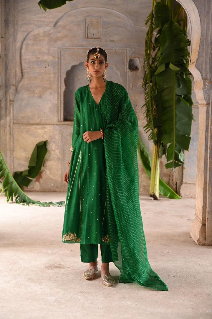 green kalli angrakha set