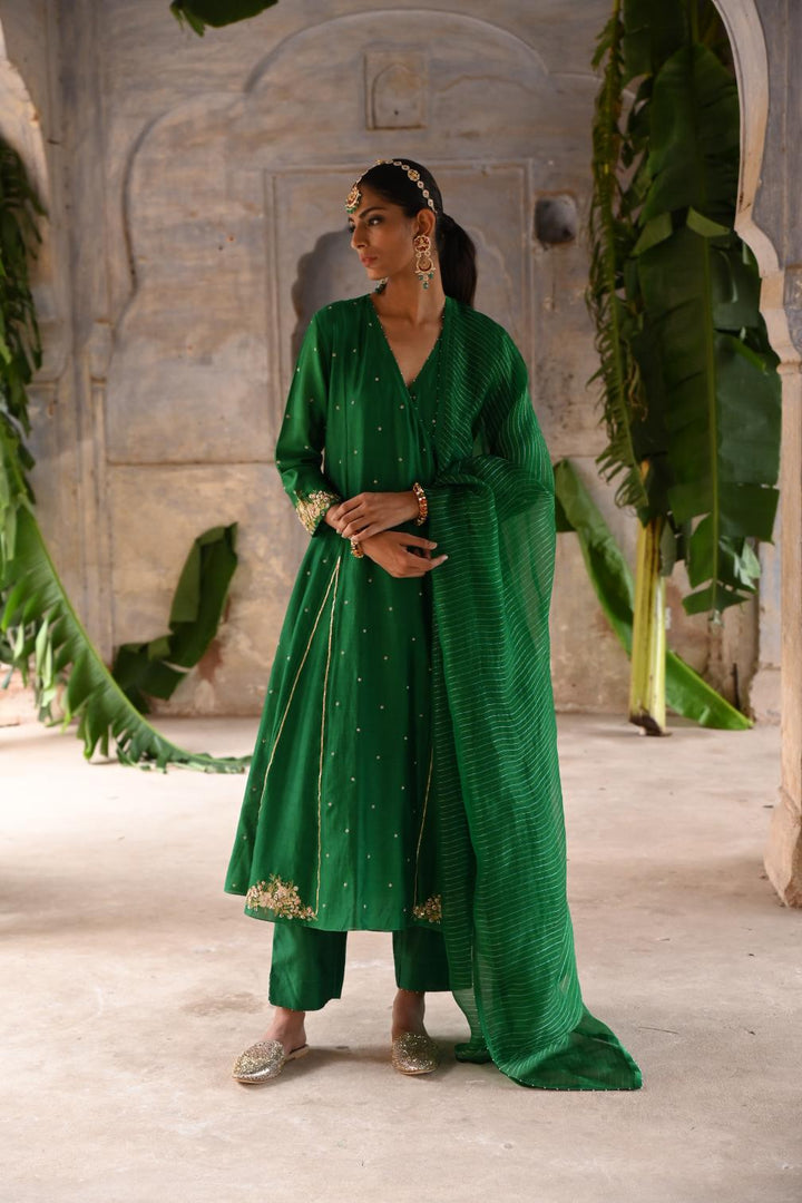 green kalli angrakha set