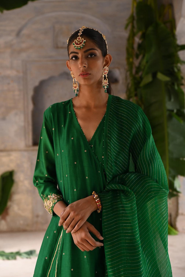 green kalli angrakha set