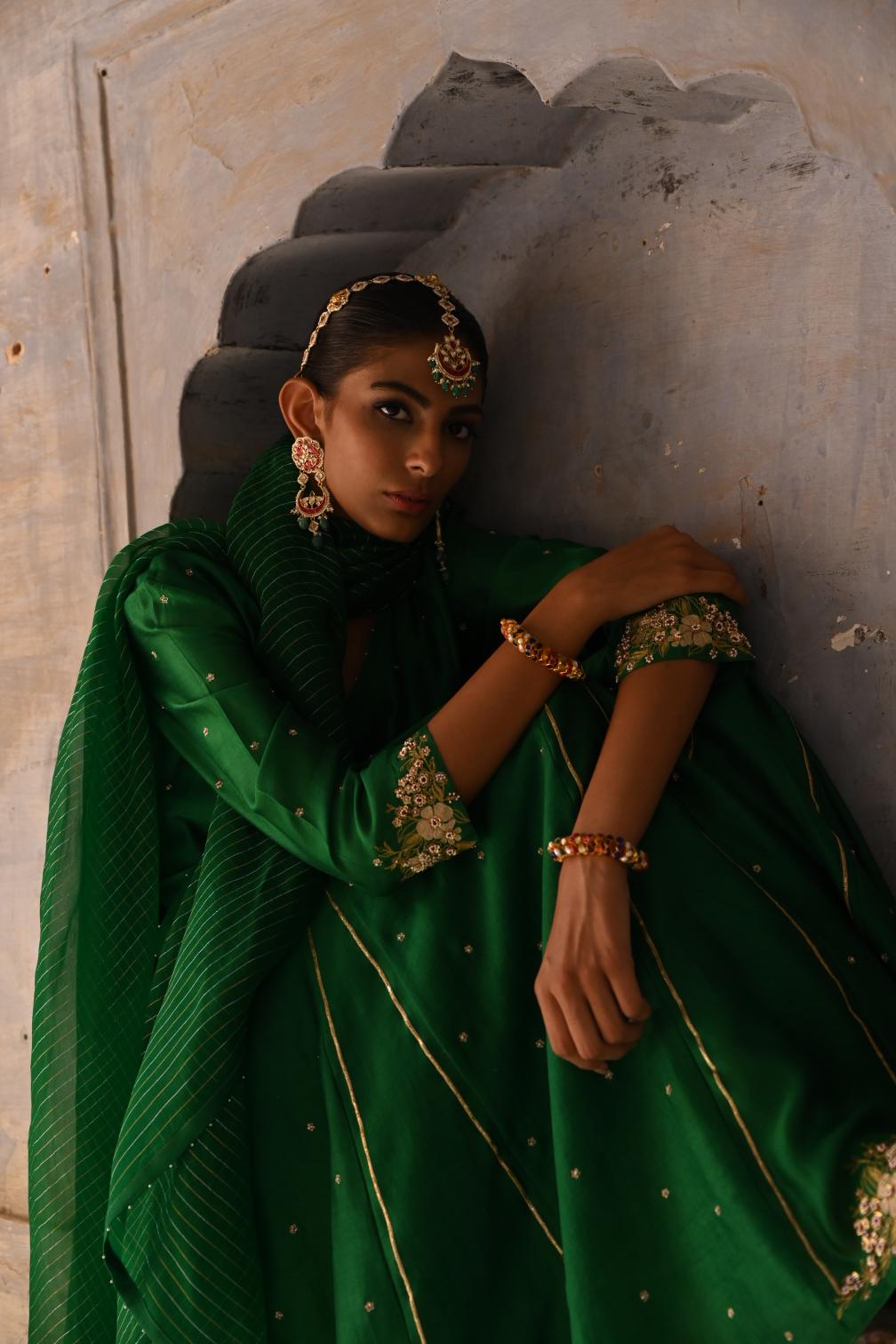 green kalli angrakha set