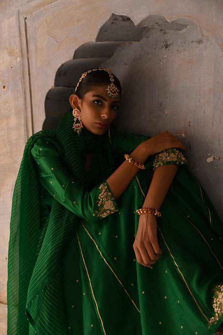 green kalli angrakha set