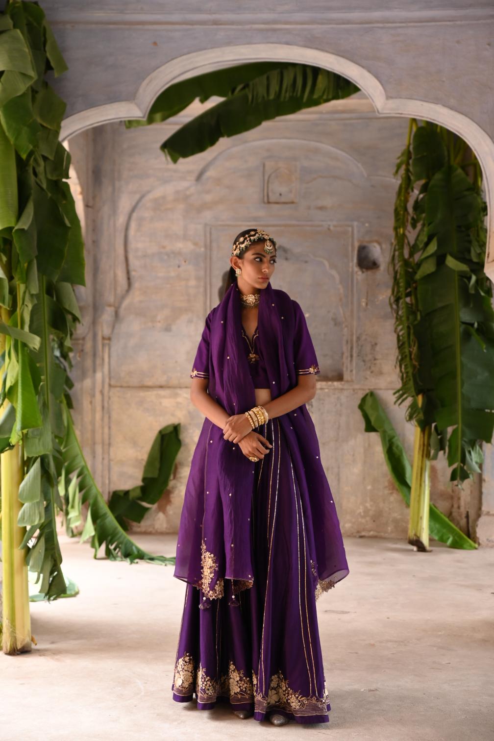 aubergine lehenga set