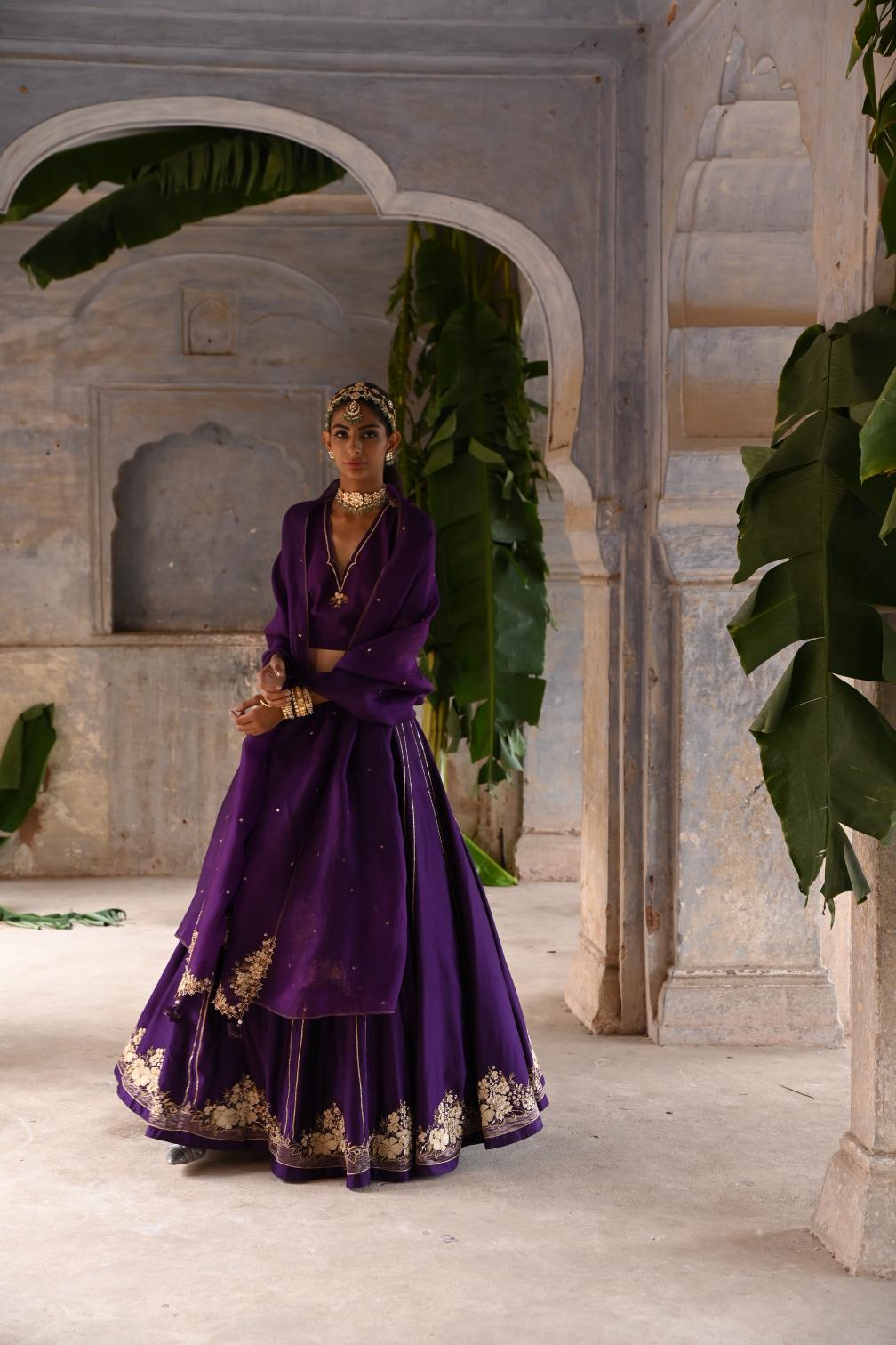 aubergine lehenga set