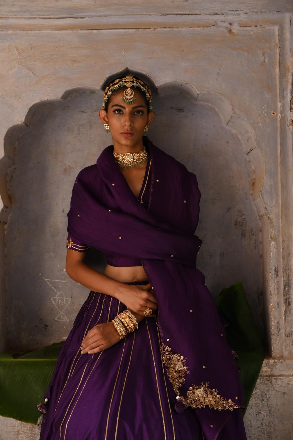 aubergine lehenga set