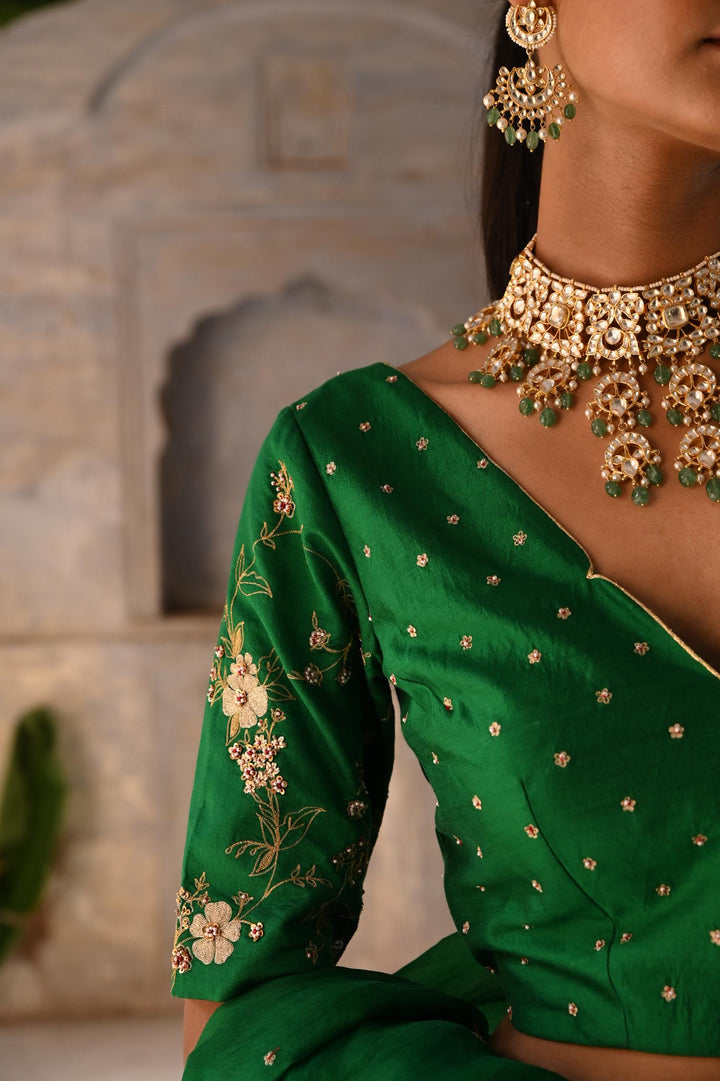 green hand embroidered lehenga set