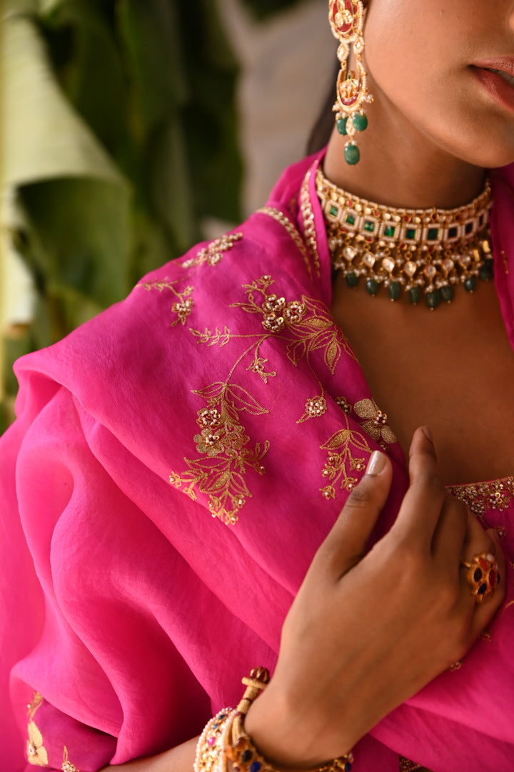 fuchsia pink embroidered lehenga set