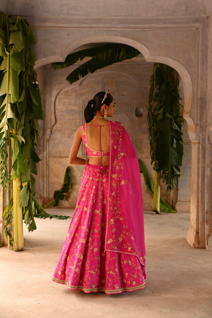 fuchsia pink embroidered lehenga set
