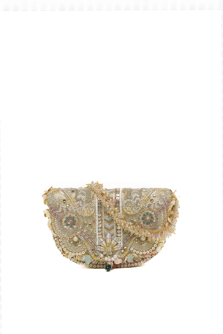 Rangrez Flapover Clutch – Gold Silver