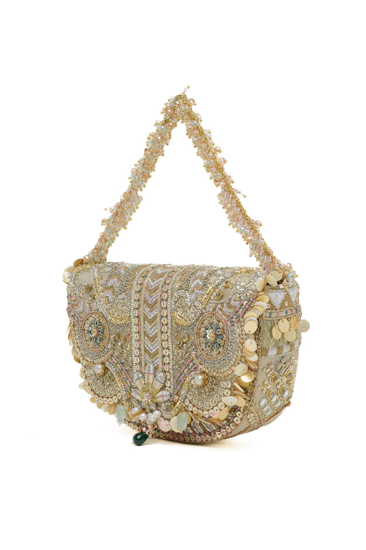 Rangrez Flapover Clutch – Gold Silver