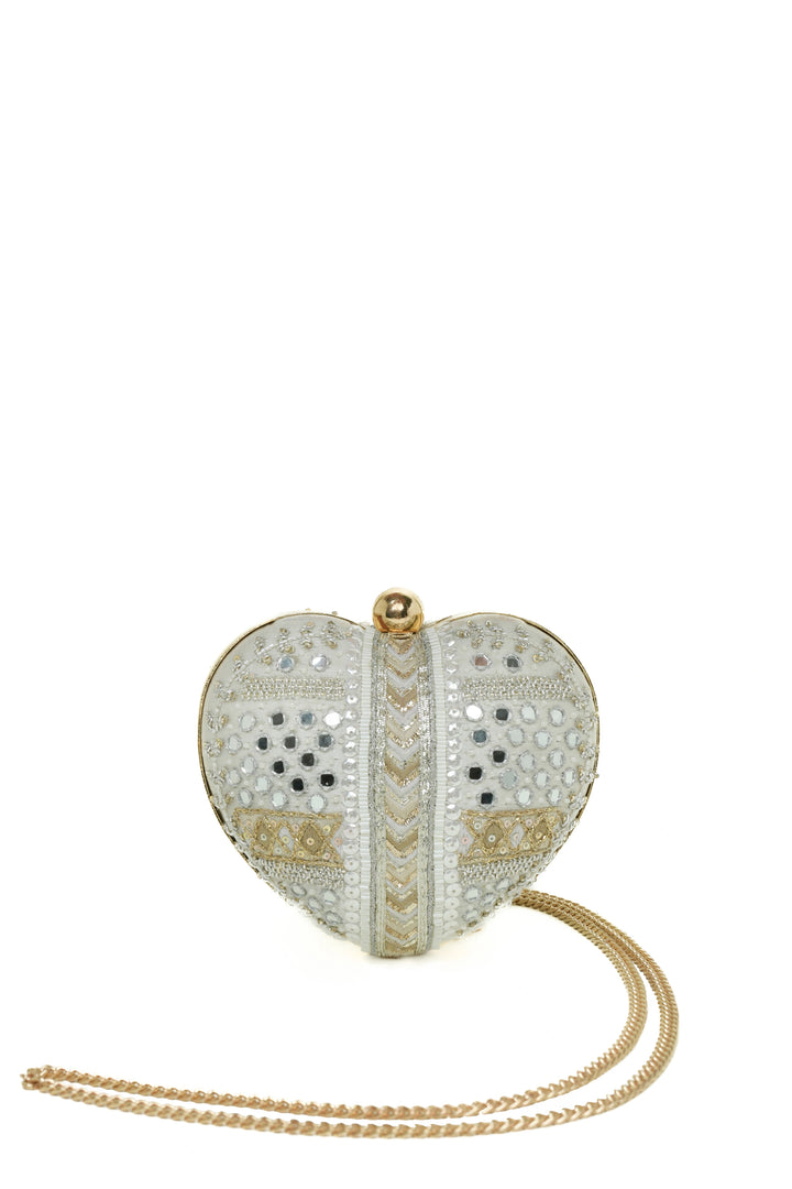 Manzar Heart Clutch – Ivory