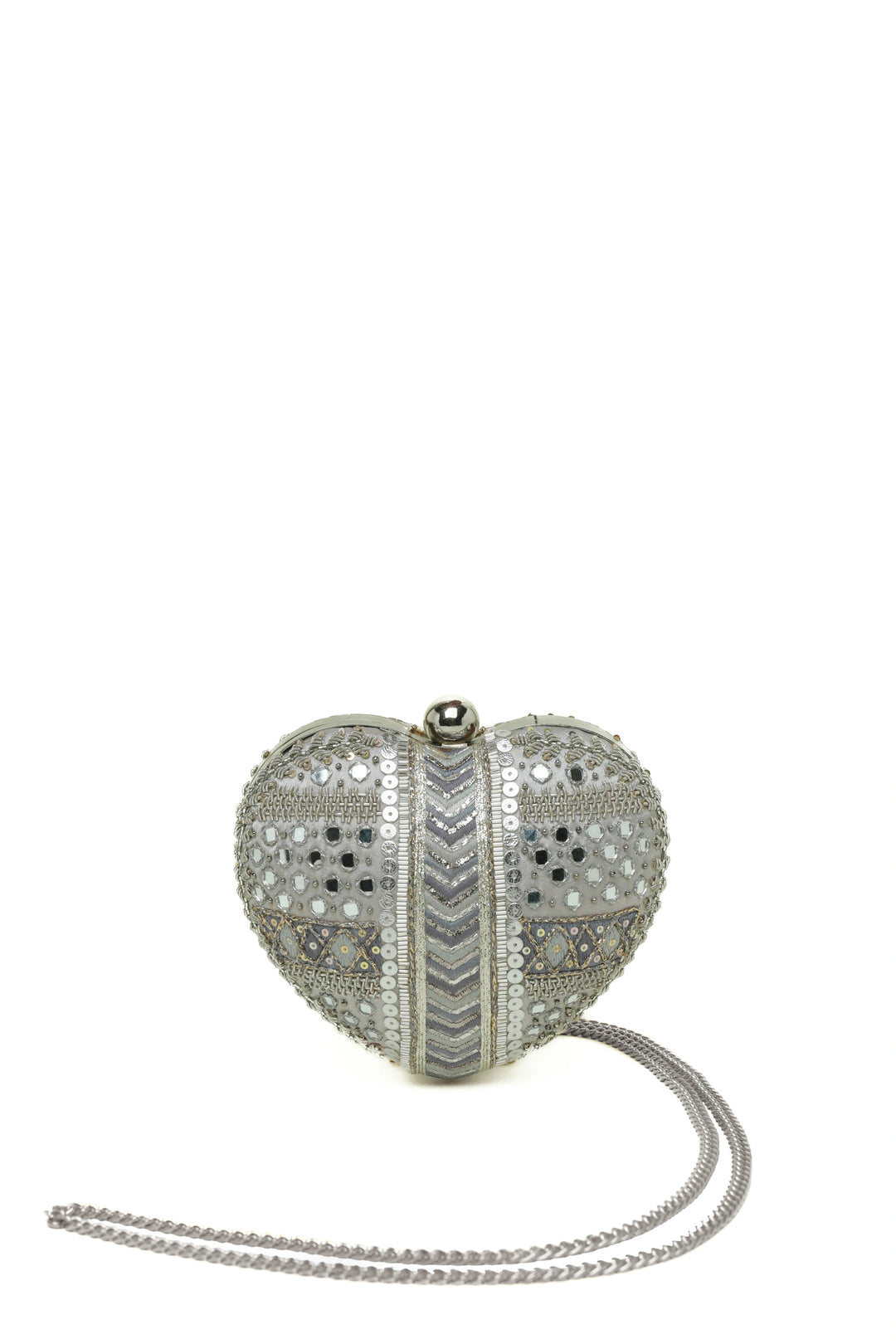Manzar Heart Clutch – Pewter Silver