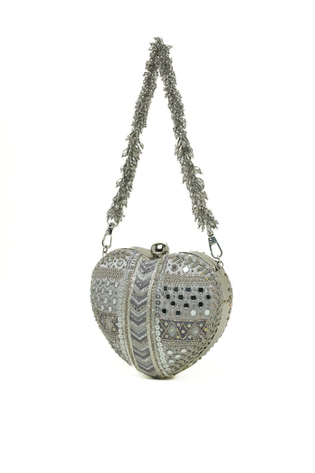 Manzar Heart Clutch – Pewter Silver