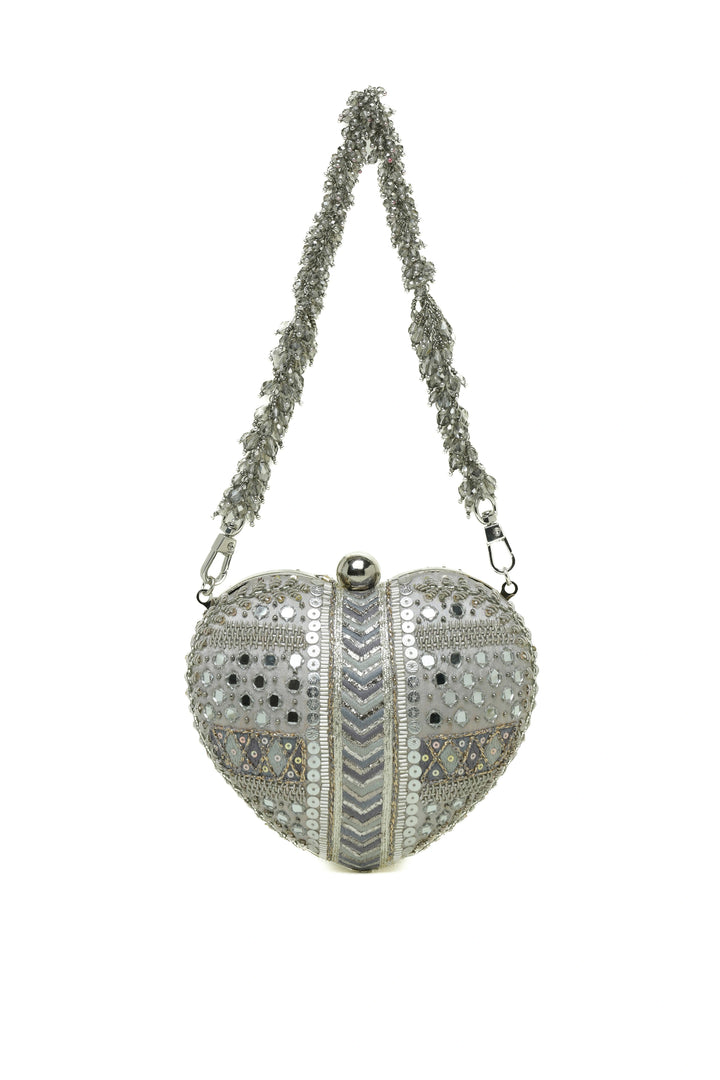 Manzar Heart Clutch – Pewter Silver