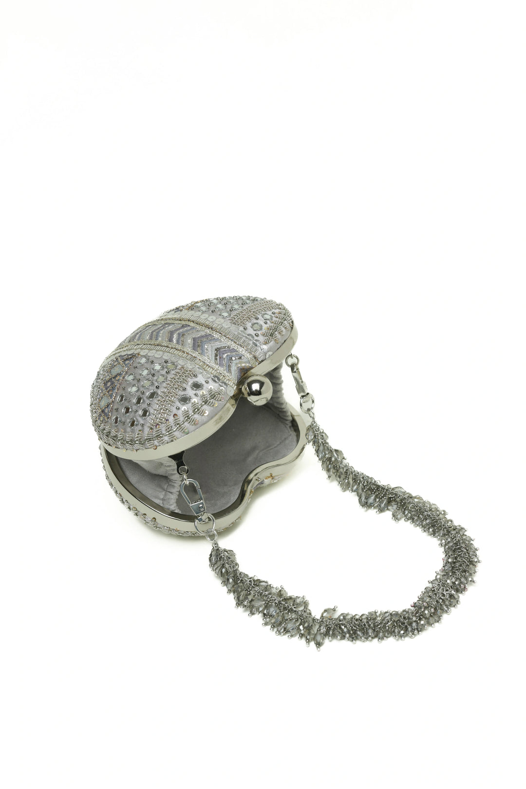 Manzar Heart Clutch – Pewter Silver