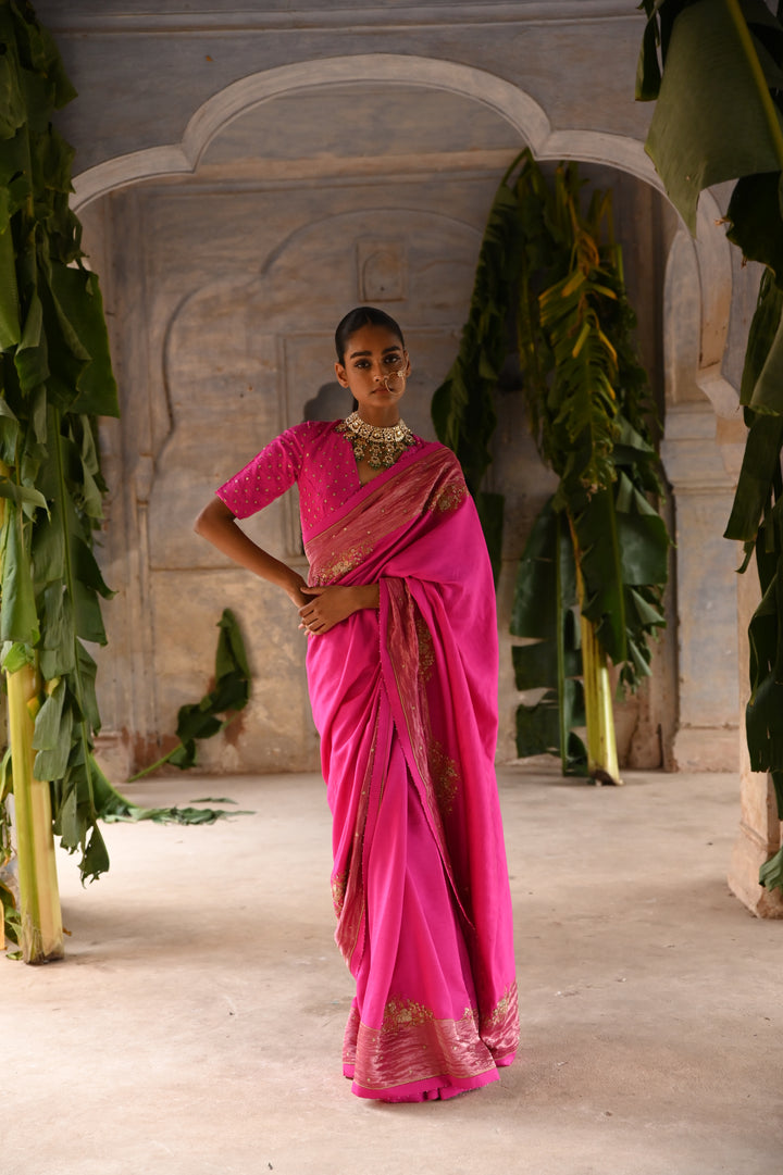 fuchsia pink saree with blouse