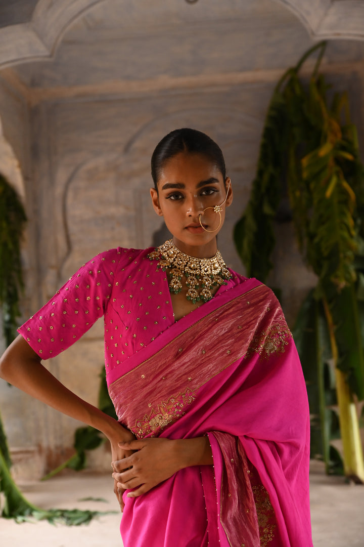 fuchsia pink saree with blouse