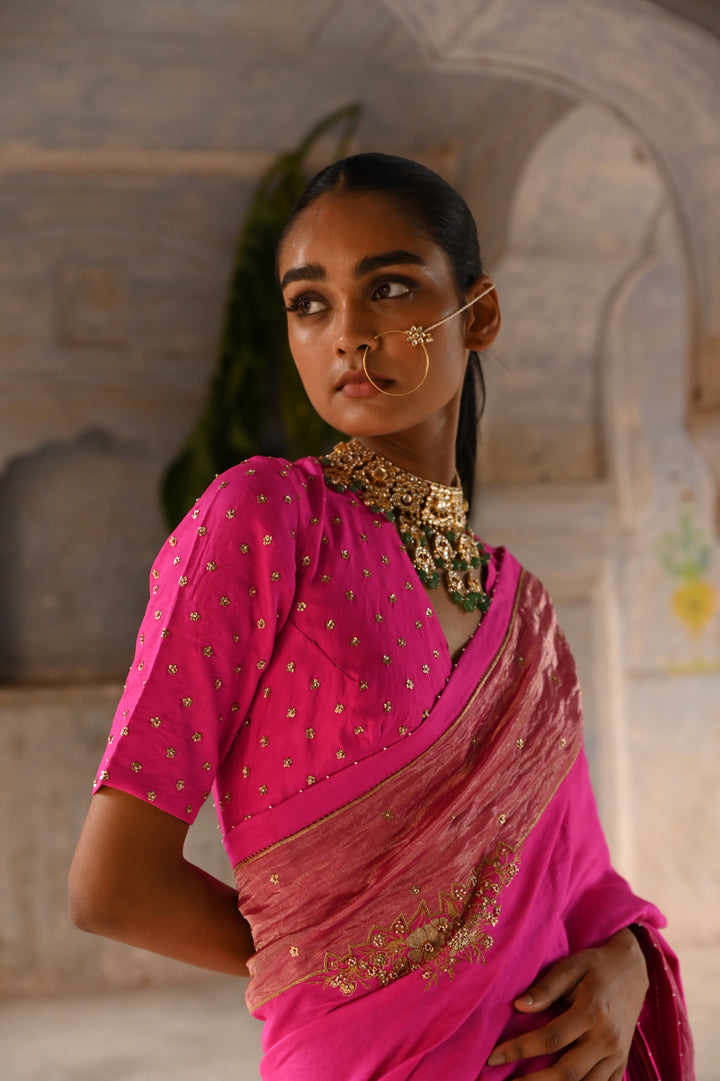 fuchsia pink saree with blouse