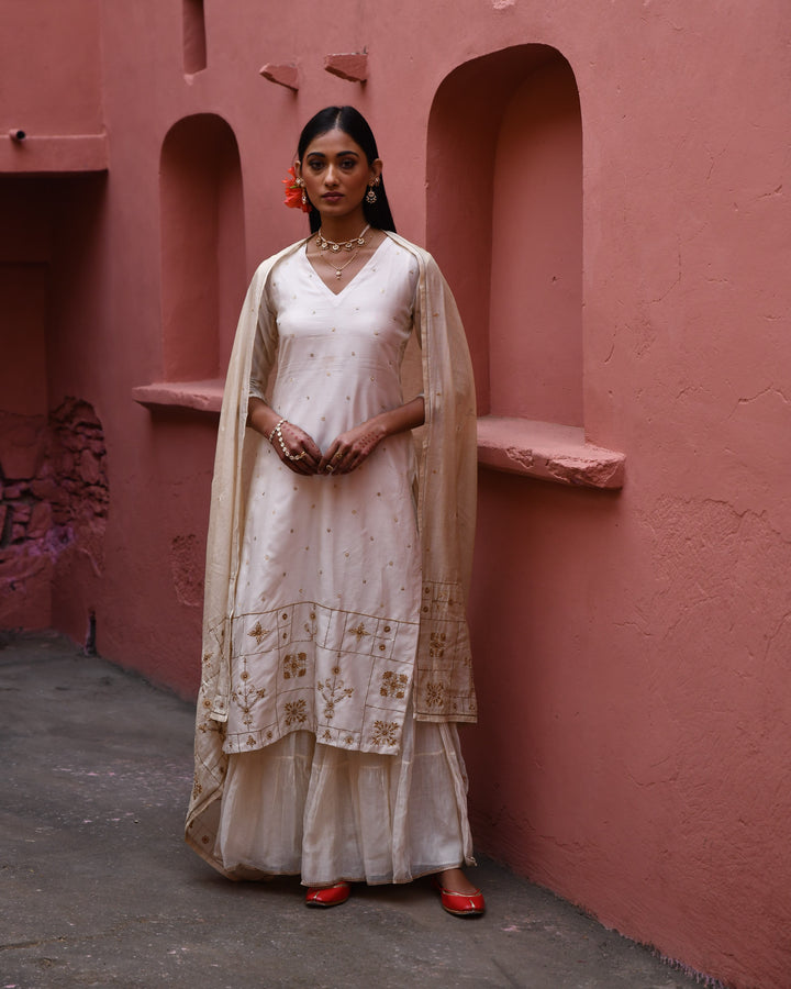 ivory hand embroidered straight kurta set
